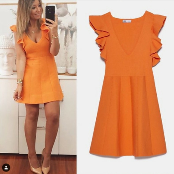 Nwt Zara Sleeveless Knit Dress Orange 
